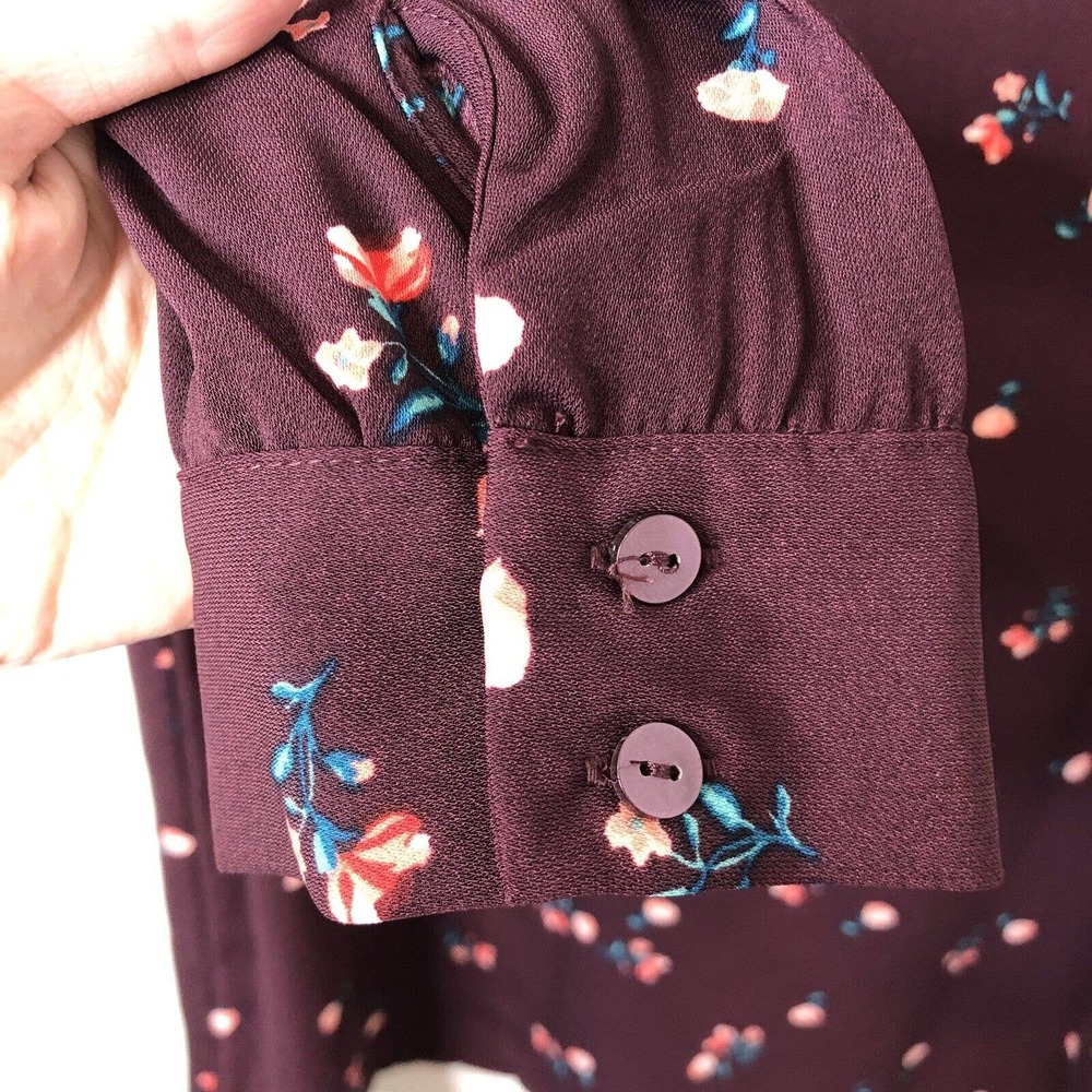 Old Navy Women's Long Sleeve Woven Shift Burgundy Ditsy Floral Dress Size Large - Picture 3 of 8